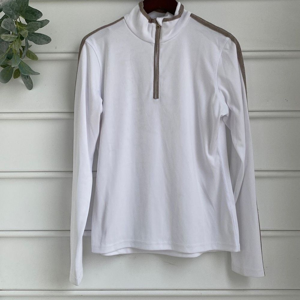 FERA Women's 1/4 Zip Pullover Skiwear Metallic Trim Apres -Ski Long Sleeve Top W